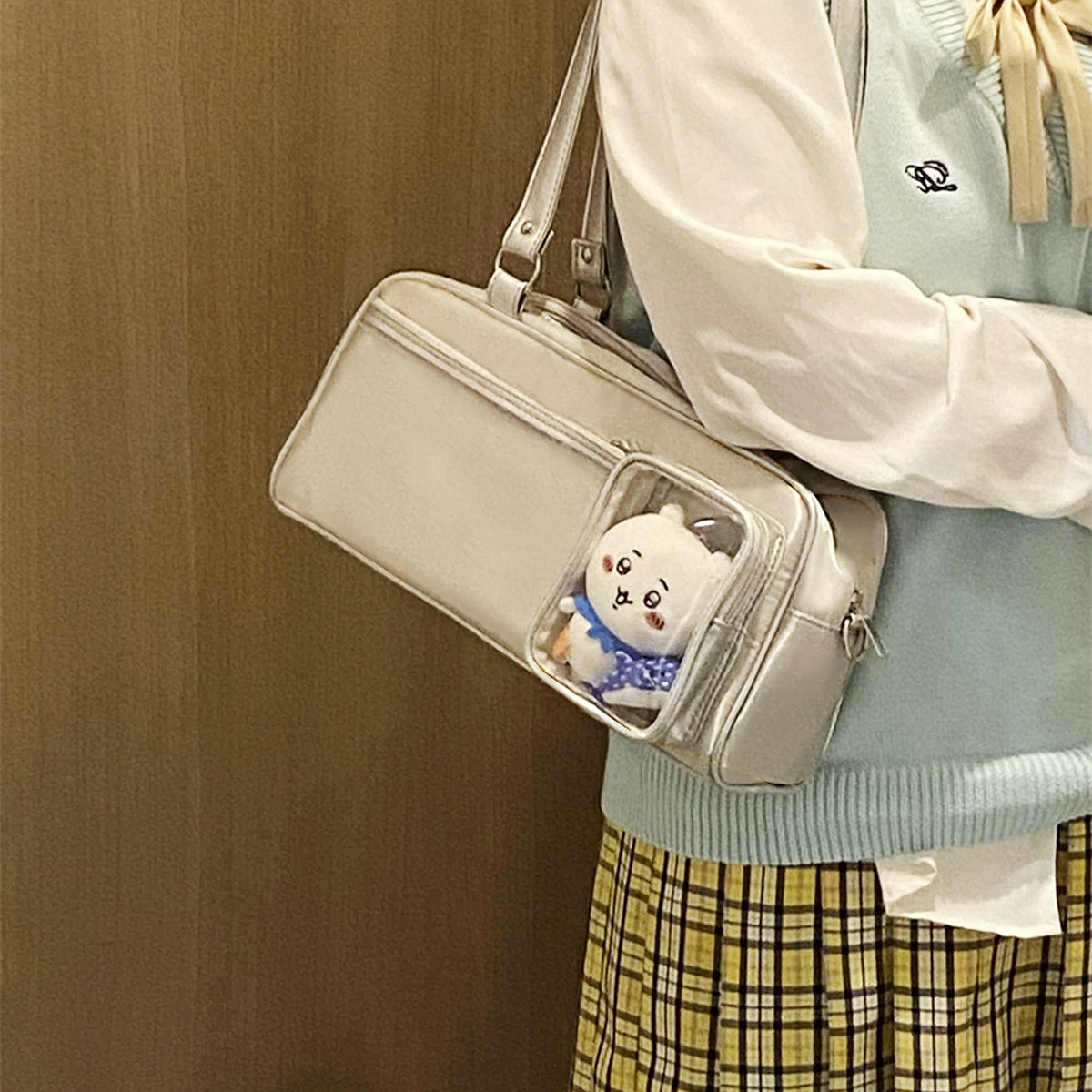 Kawaii School Shoulder Bag with Plush Pocket