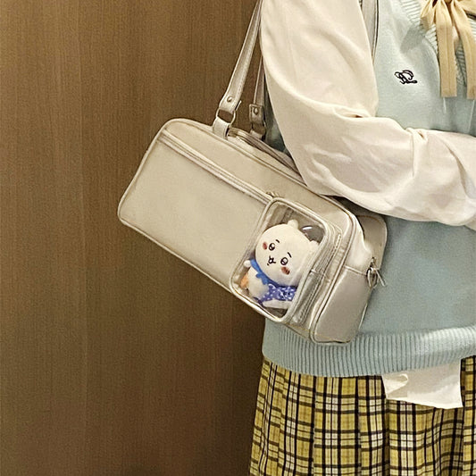 Kawaii School Shoulder Bag with Plush Pocket